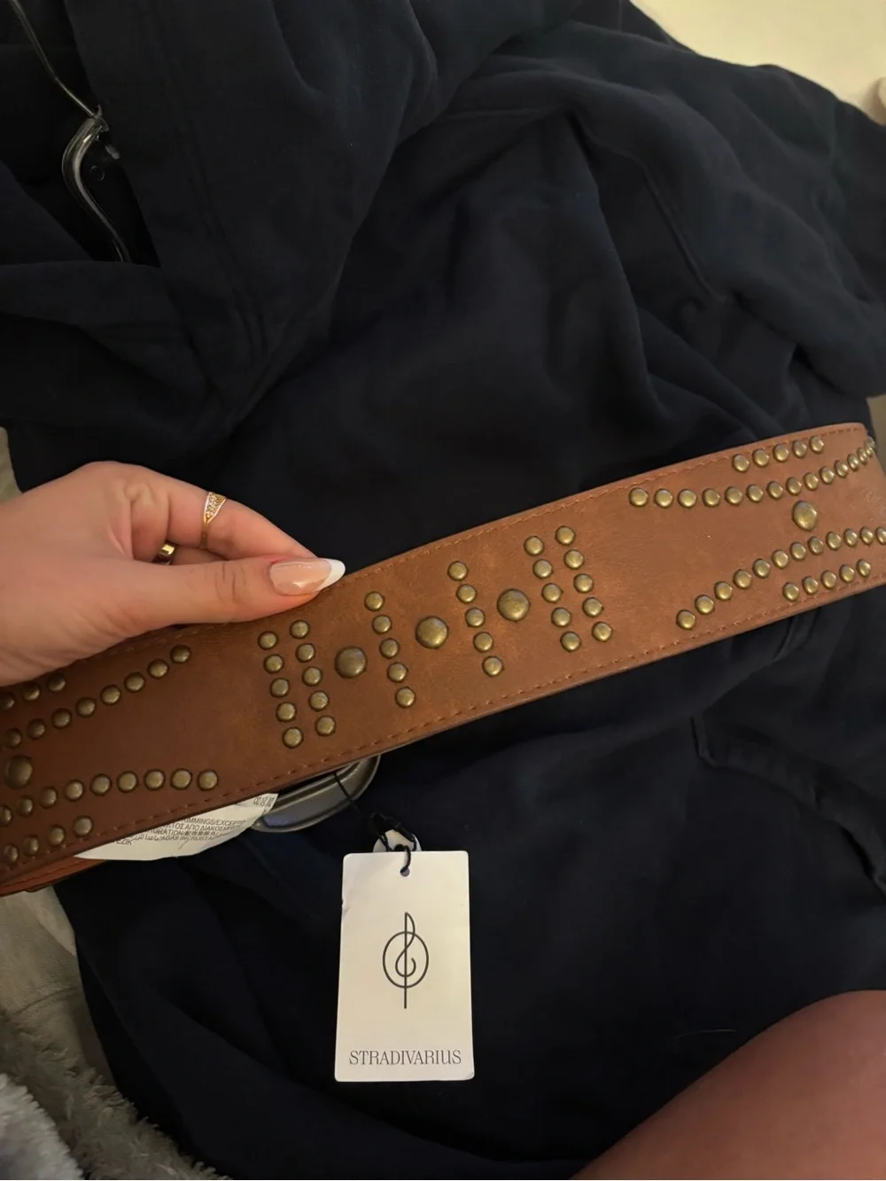Stradivarius WideChunky  Brown Leather Belt with Gold Buckle